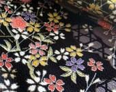 2919 - Japanese Kimono Cherry Blossom Floral Chirimen Crepe Fabric with Iron-On Adhesive - 51 Inch (Width) x 1/2 Yard (Length)