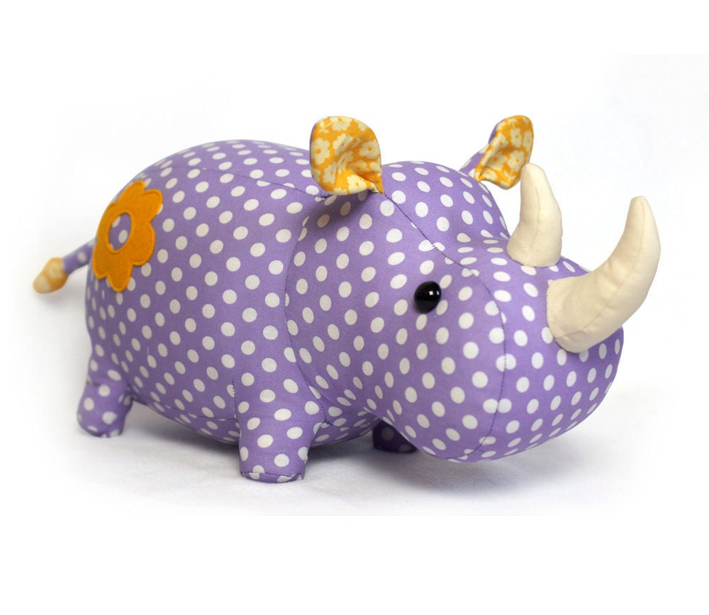 Rhino stuffed animal toy sewing pattern tutorial rhinoceros PDF instant download