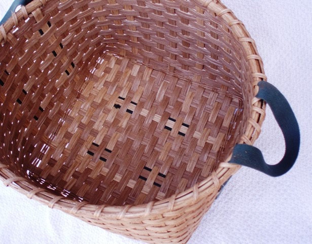 Laundry Basket Handwoven with Green Shaker Tape Handles