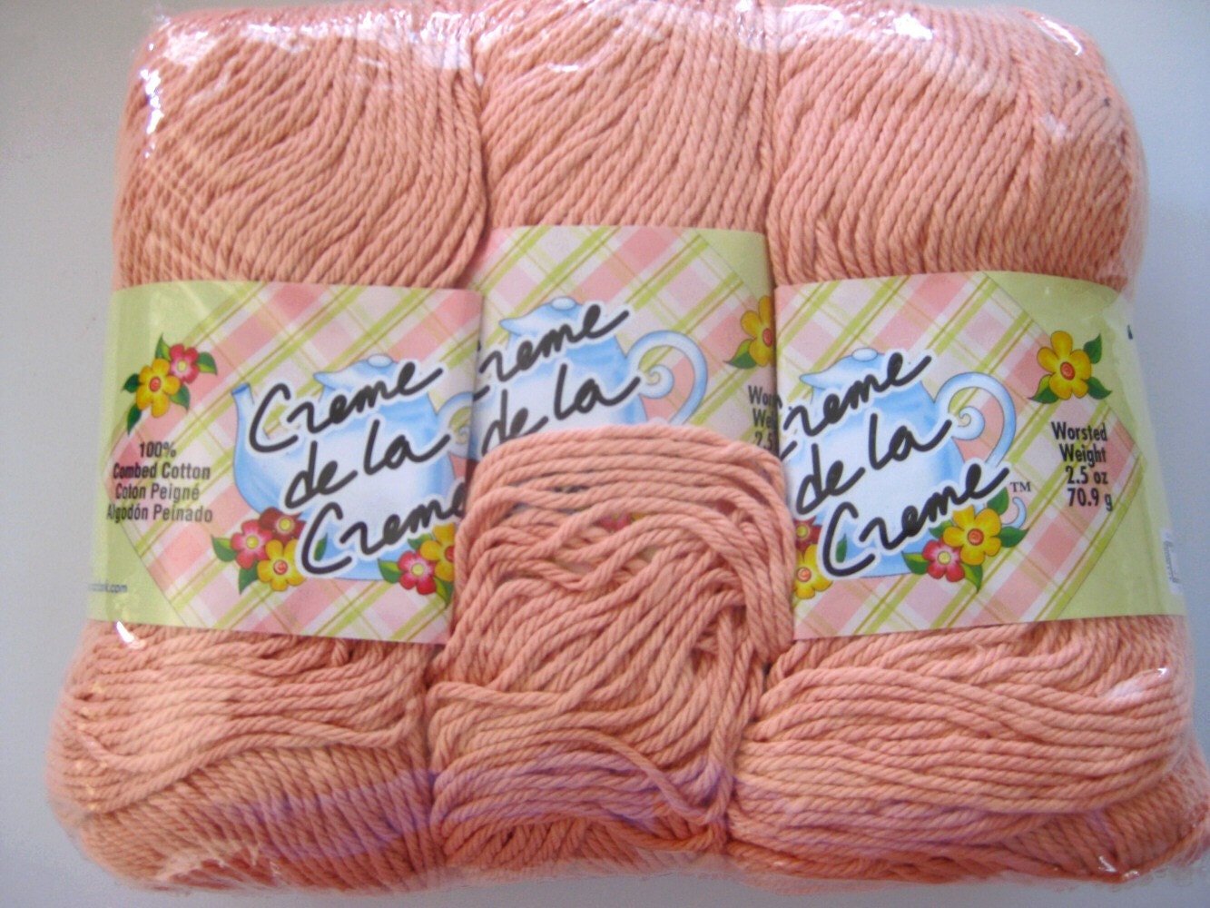 Creme de la Creme Cotton Yarn, Tea Rose, pkg of 3 balls, worsted weight, flesh tone kitchen cotton  yarn
