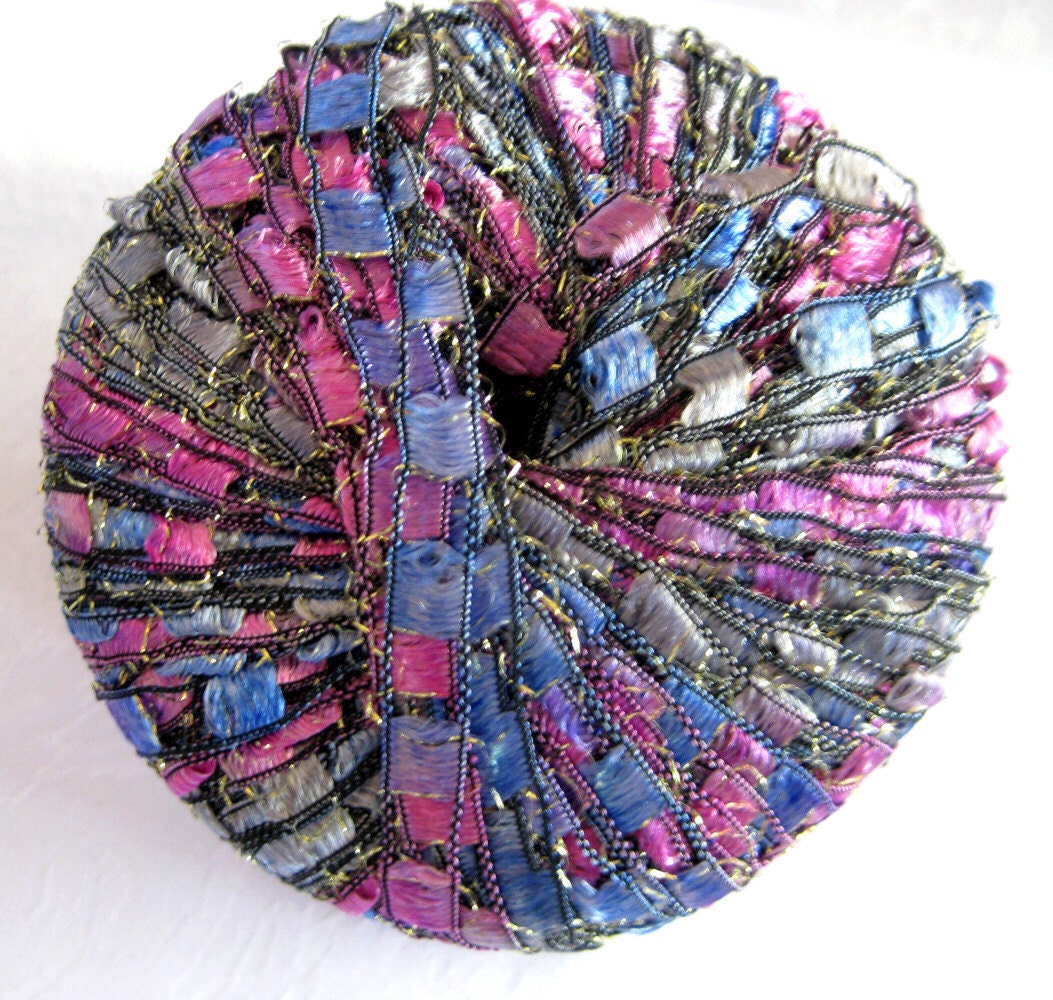 Blueberry Parfait Metallic glitter ladder ribbon yarn, Berlini East Track II, blue fuchsia mauve grey,  72