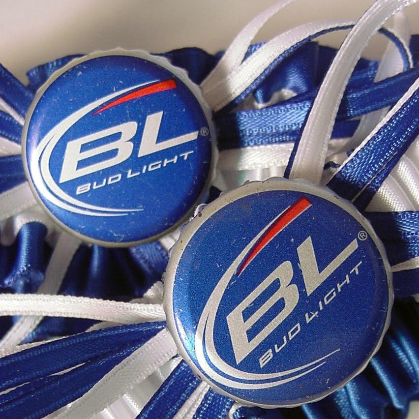 Wedding garter set Bud Light Bottle Cap  Keepsake n toss a Peterene Design