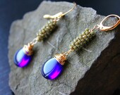 Handmade Matte seedbead barrels and Cobalt Czech Glass drop earrings in Gold fill -  Ink Well