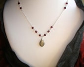 Labradorite and Garnet Necklace in Sterling Silver-  Captivating
