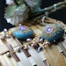Sparkly Rose Quartz, Mauve Pink Keishi, baroque pearls, blue clay floral details in bali 24k vermeil gold earrings - A Love,Soft and Sweet