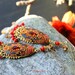 Tundra Sapphire, Coral and champagne quartz earrings on lovely brass finding - vintage swarowski Clay floral earring - El baile flamenco