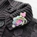Mothers day gift - Multicolor floral silver brooch/pendant with swarowski rhinestone accents and satin lace - She wore Daisies