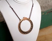 Large Ouroboros Necklace, Etched Copper Necklace with Real Snakeskin