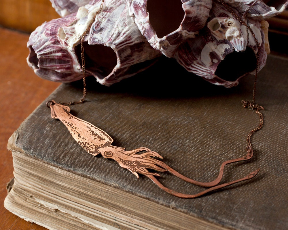 Giant Squid Copper Etched Necklace