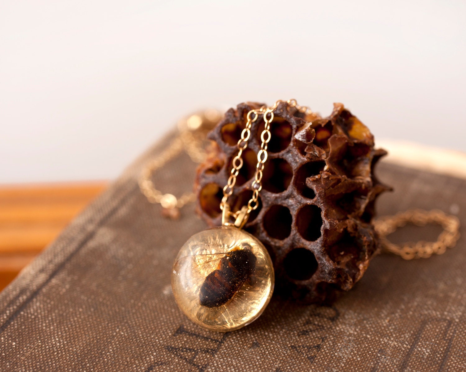 Round Real Bee Necklace, Colony Collapse Jewelry
