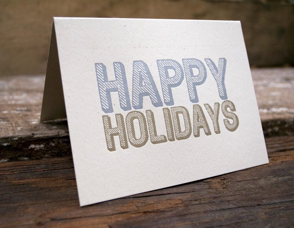 happy holidays (gold and silver) letterpress printed card