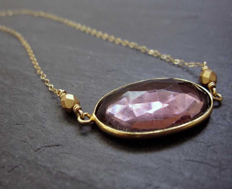 VIOLET purple quartz necklace with gold chain, amethyst necklace, quartz pendant, faceted gemstone necklace