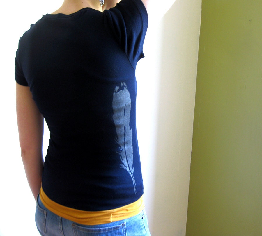 Upcycled Navy Blue Feather Tee