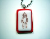 sock monkey glass fused necklace handmade