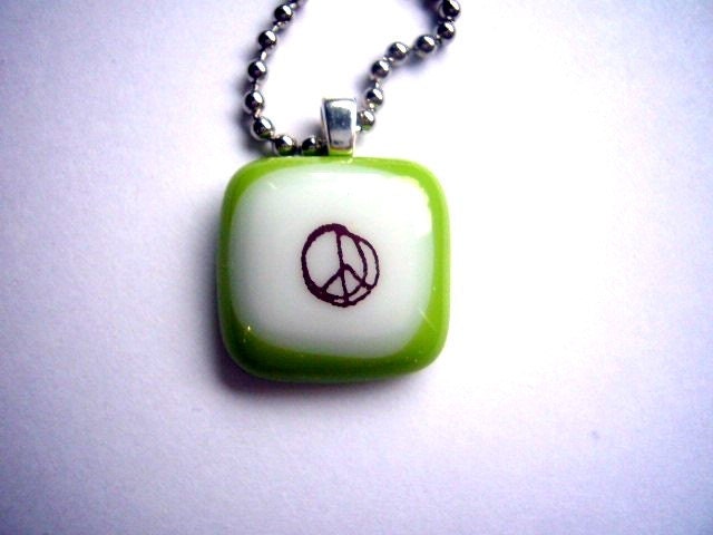 peace sign handmade glass fused necklace
