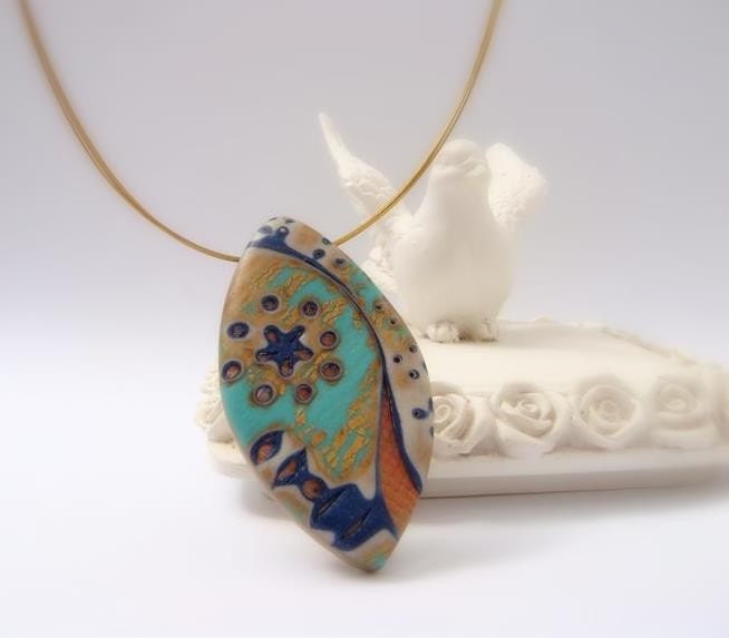 Pendant, Moon River,  Handmade Polymer clay Jewelry