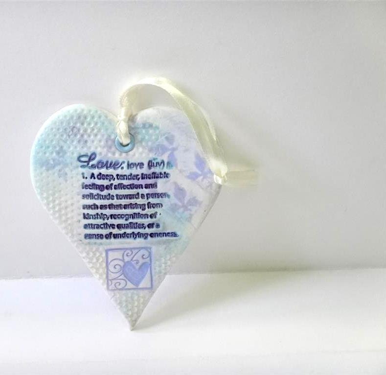Texture  Heart Wall Hanging Decoration, Heart Ornament Shabby Chic in Lavender Purple and Ivory - efiwarsh