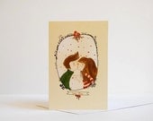 Greeting Card  - Sweet Kisses -  Blank Card 4 x 6 "   Print of an Original Illustration