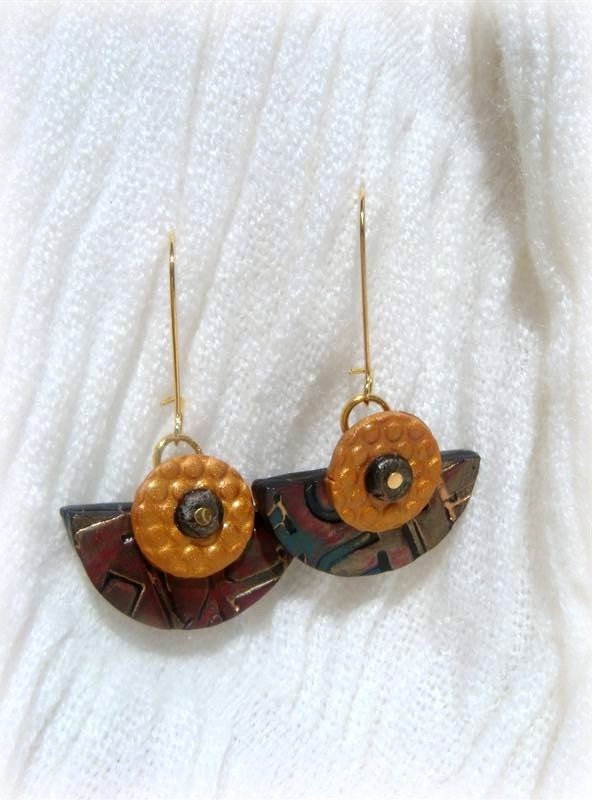 Earrings , Copper Gold and black Metallic colors