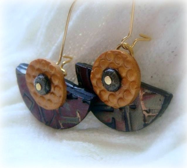 Earrings , Copper Gold and black Metallic colors