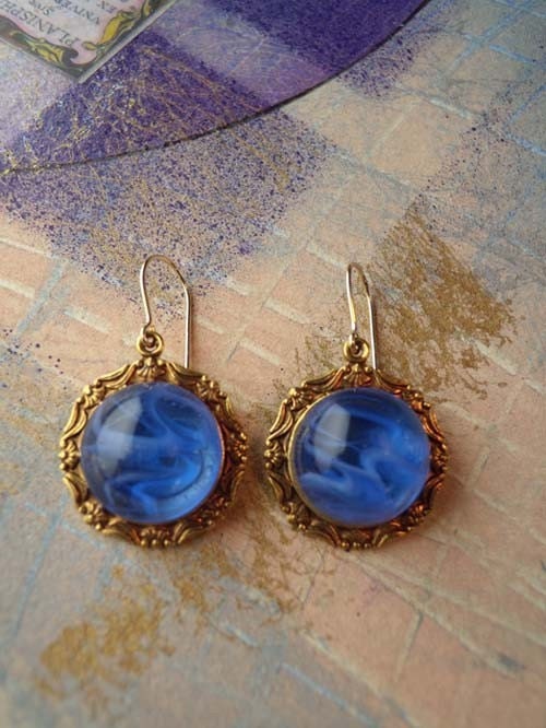 Beautiful Blue Vintage Glass Earrings