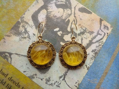 Golden Vintage Glass Earrings