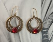 Art Deco Style Earrings with Red Vintage Glass