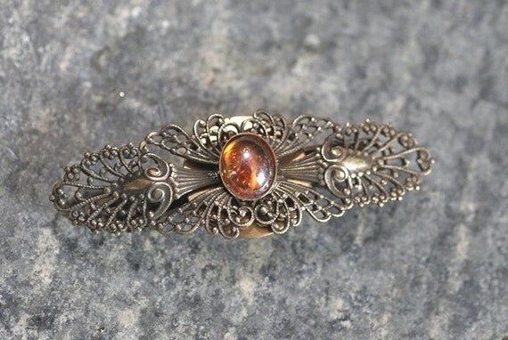 Hair Barrette with Goldenrod Vintage Glass
