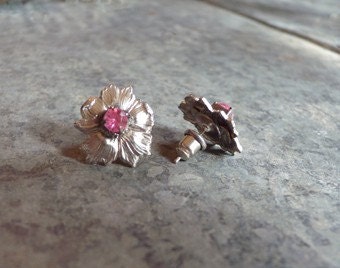 Pink and Silver Flower Post Earrings