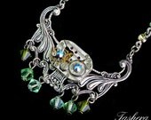 Steampunk Owl Necklace- Industrial Luxury Wedding- Kawaii Geekery- Vintage Watch Movement- Clockwork- Exclusively by tasherajean- NO13