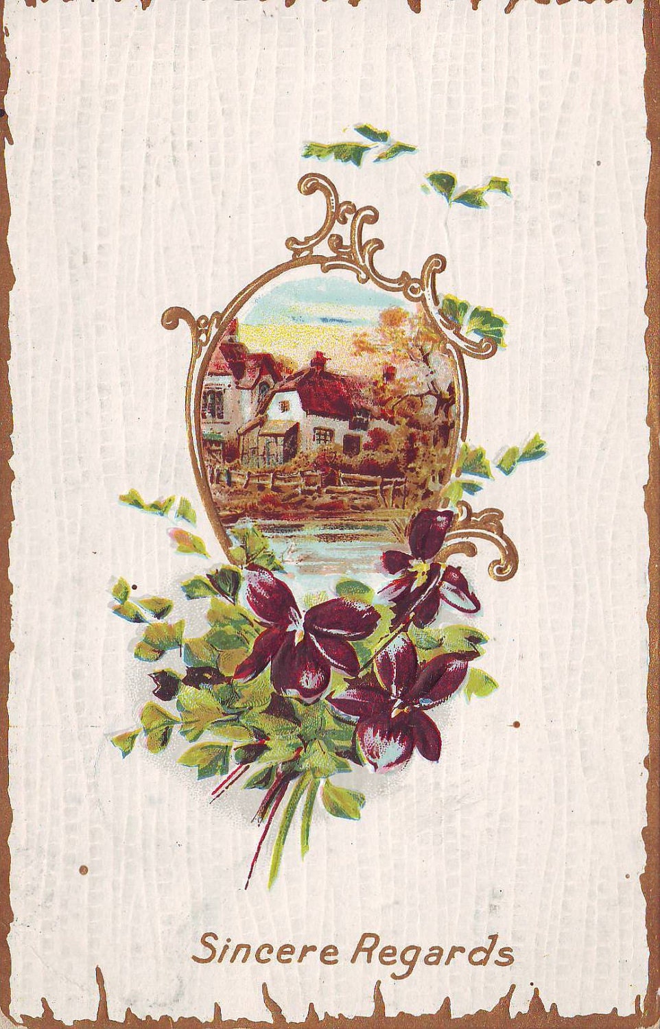 Antique 1912 Embossed Postcard -Sincere Regards -