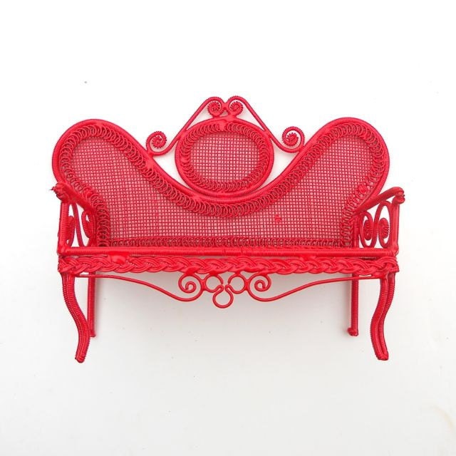 Miniature Garden Cherry Red Fairy  Bench July 4th Furniture Decor