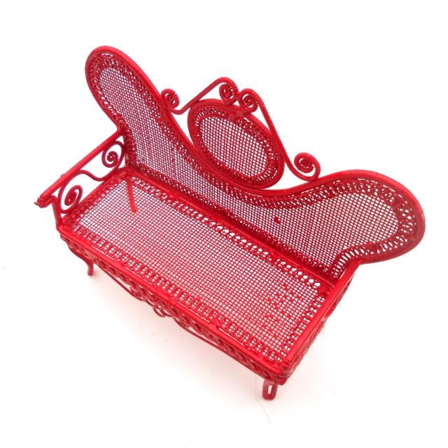 Miniature Garden Cherry Red Fairy  Bench July 4th Furniture Decor