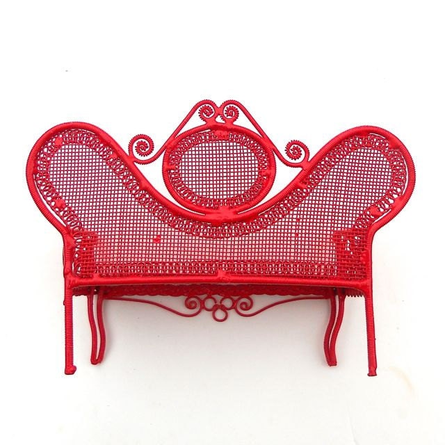 Miniature Garden Cherry Red Fairy  Bench July 4th Furniture Decor