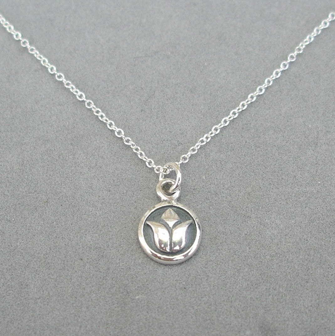 tiny silver lotus charm necklace
