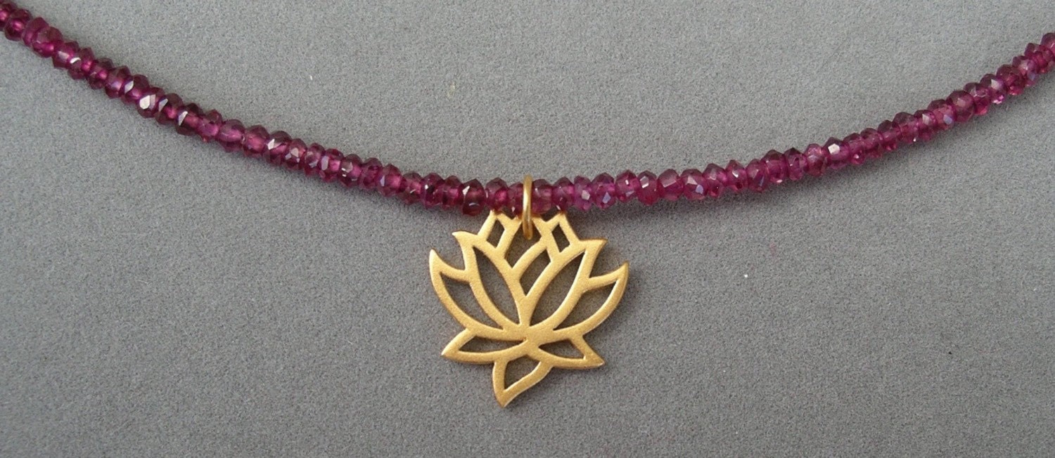 rhodolite garnet and gold lotus necklace by rockedjewelry