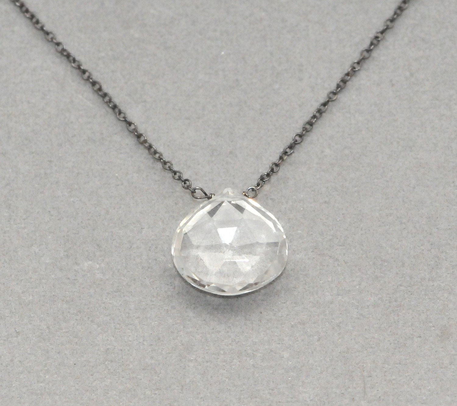 quartz necklace on blackened sterling silver chain