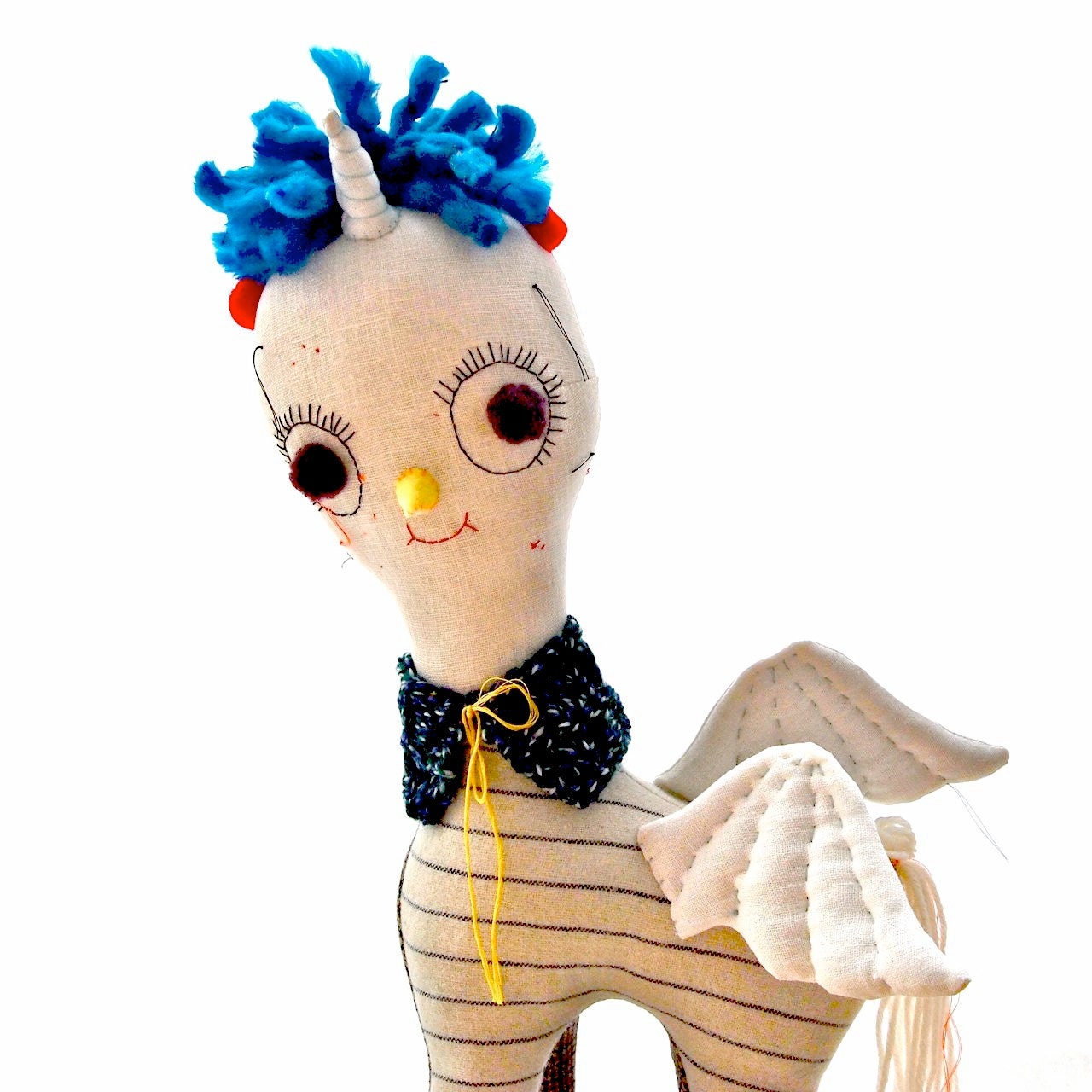 Soft sculpture ooak art doll cloth, Unicorn, Owl, Hooticorn linen, Gillian