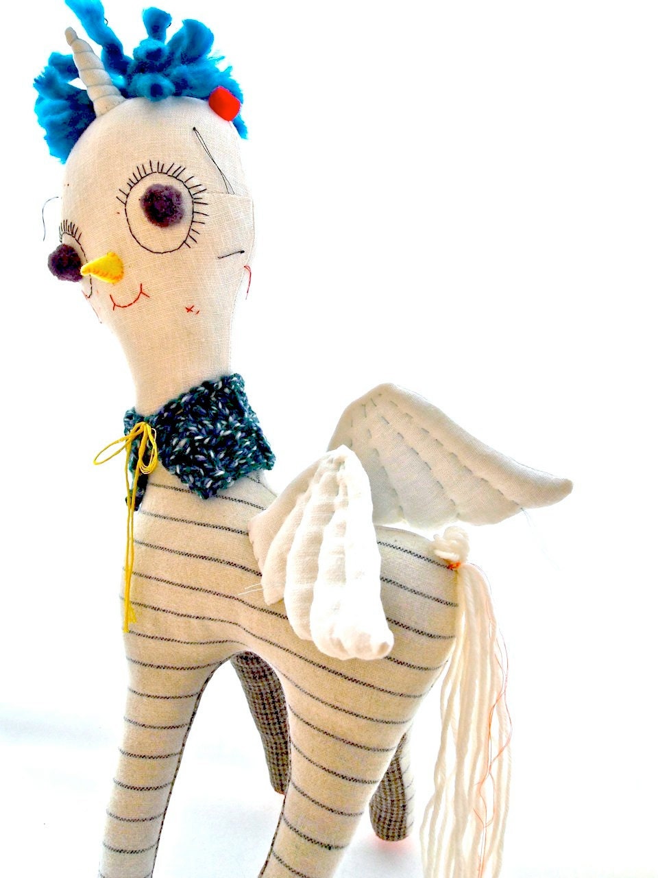 Soft sculpture ooak art doll cloth, Unicorn, Owl, Hooticorn linen, Gillian