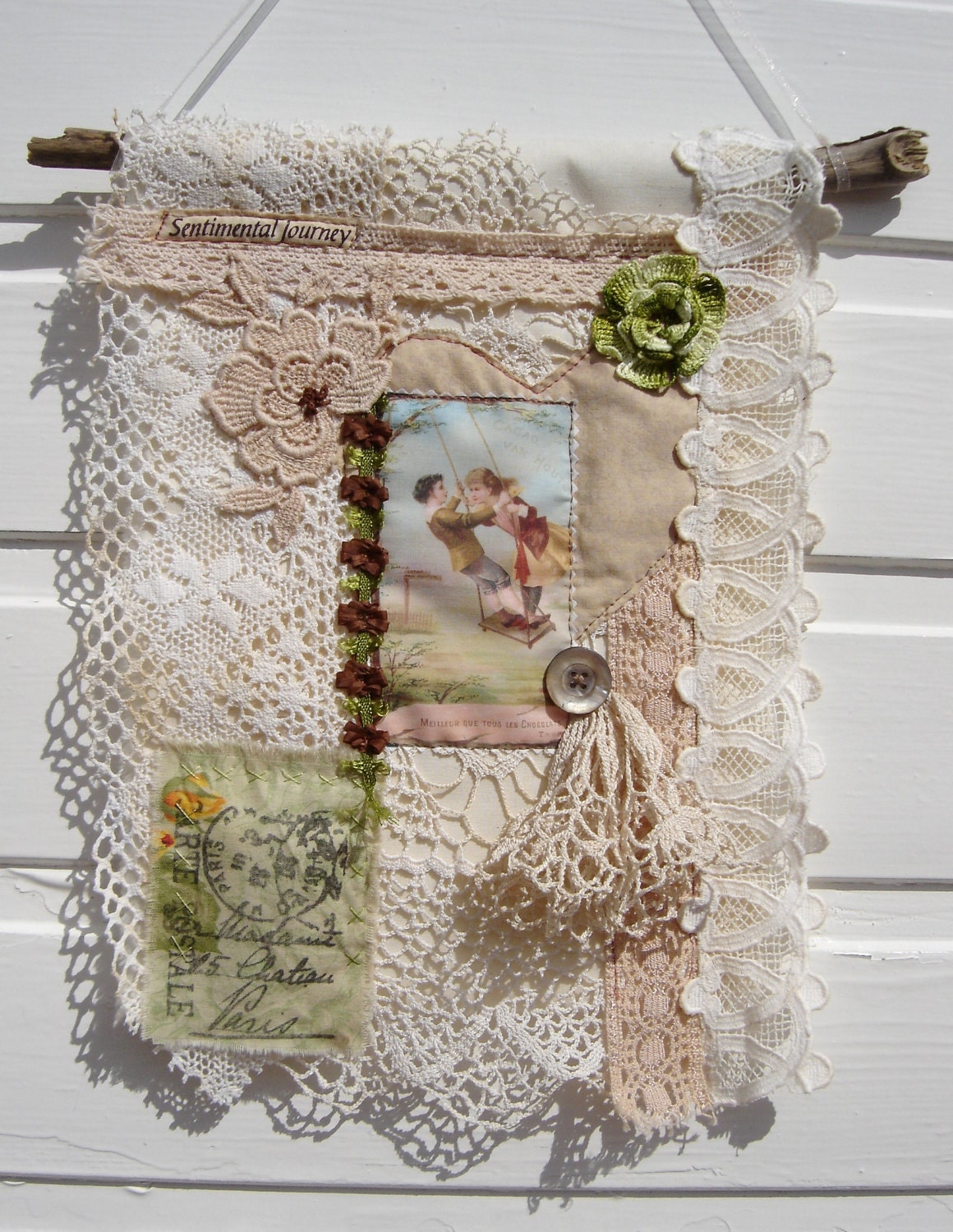fabric-lace collage: Sentimental Journey