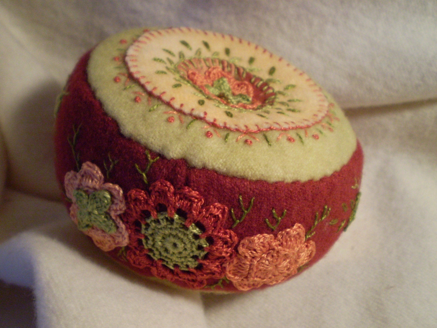 Rust and Orange Flowers Pincushion