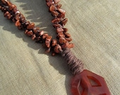 SALE Natural Hemp Macrame Peace Necklace with Carnelian and Salwag Nuts - Natural Bohemian Hippie Woodland