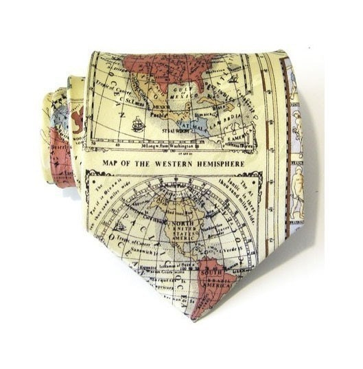 Mens Necktie Cream World Map Silk Tie