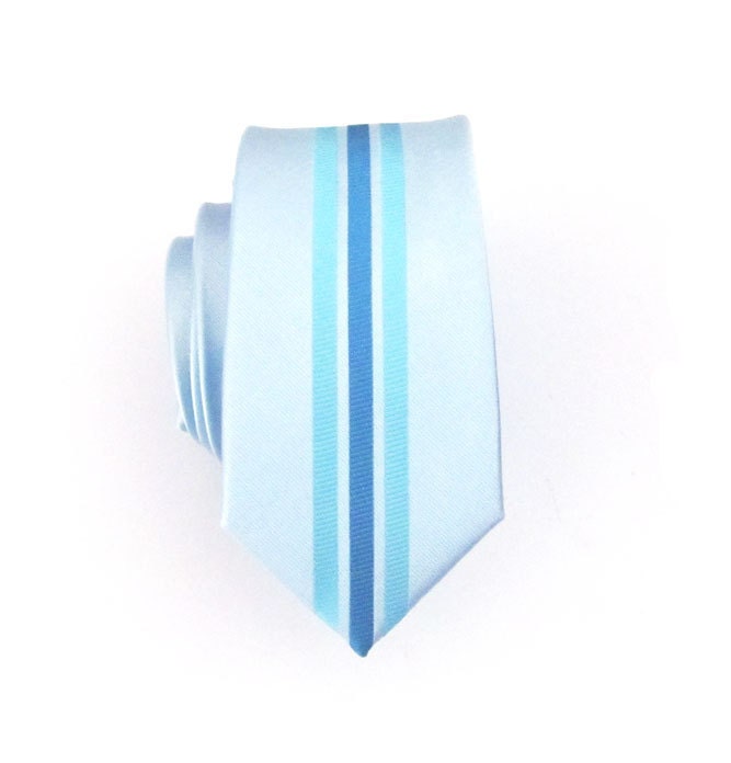 Mens Tie - Light Blue Vertical Stripe Skinny Tie