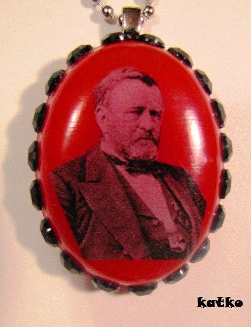 Ulysses S. Grant Cherry Oval Resin Necklace