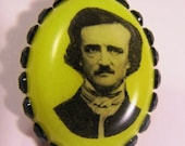 Edgar Allen Poe Neon Yellow Oval Resin Necklace