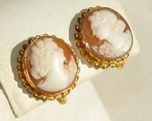 Vintage Cameo Earrings 60s Carved Shell 12K GFl