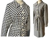 Vintage 70s Black White Checkered Spring Rain Coat M / L