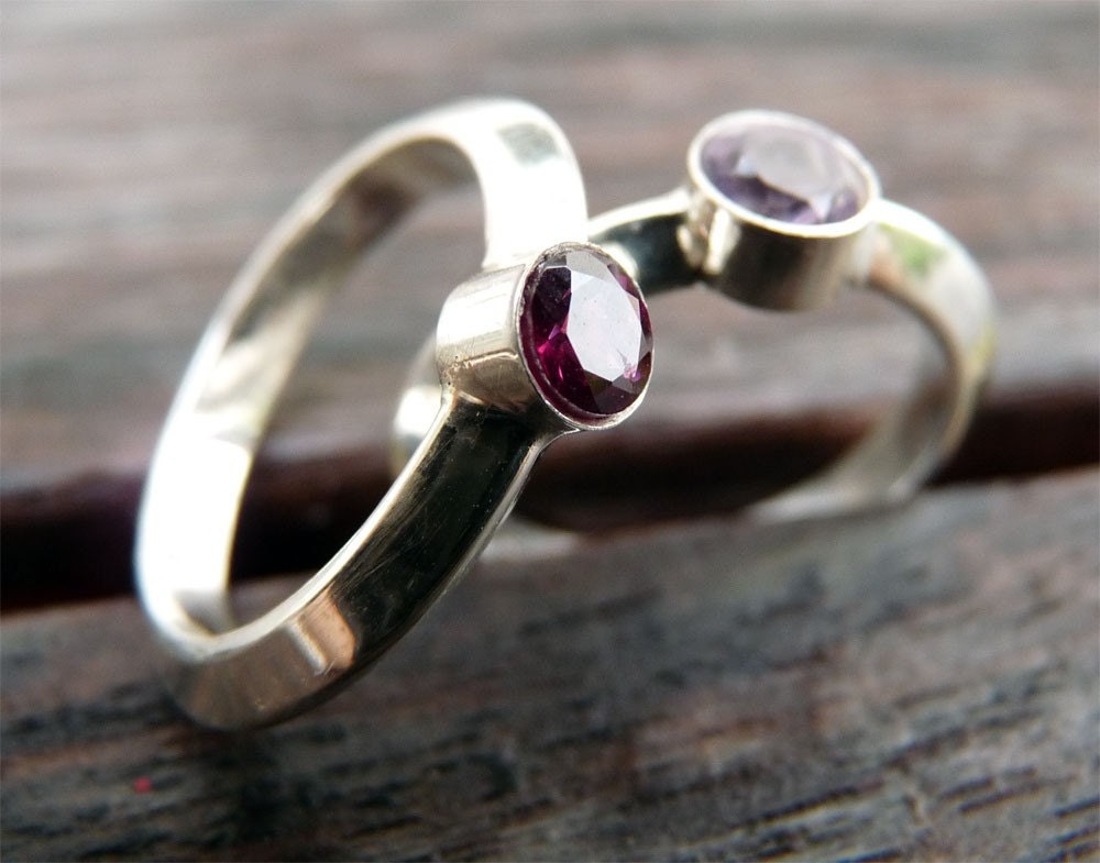 Rhodolite Garnet Sterling Silver Ring Solitarie or STACKING