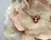 Cosette Luxurious Handmade Hair Flower or Brooch Pin- Wedding- Champagne, Gold, Blush, and Lace- Vintage Style